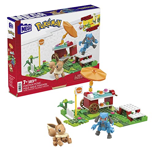 MEGA Pokémon Figuren Bauset Picknick Abenteuer, 193 Teile, mit Evoli und Lucario-Figuren und Imbiss-Wagen, Pokémon Spielzeug, Spielzeug ab 7 Jahren, HDL80 von MEGA