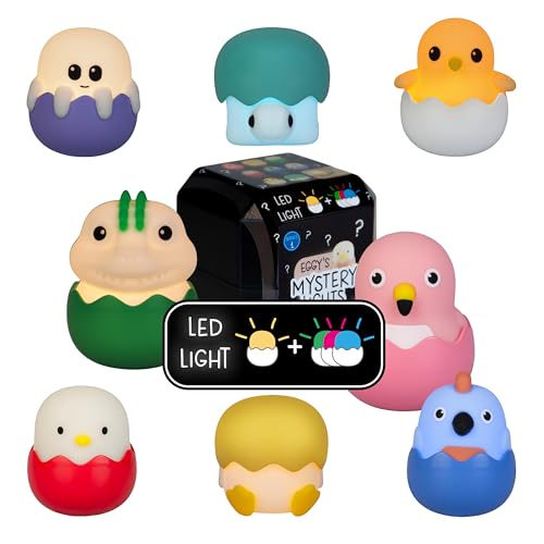 MegaLight Blind Box Mini Nachtlichter für Kinder | Mystery Box | zufällige Figurenauswahl | 1 aus 9 zum Sammeln l 4 Verschiedene Lichtfarben | stufenlos dimmbar | mit Anhänger | EGGY'S Mystery Lights von MegaLight