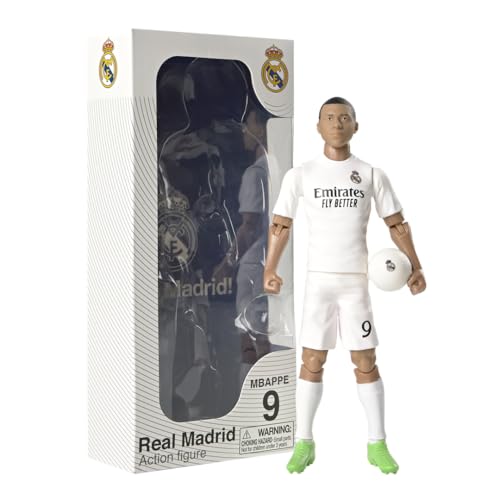 Megableu - Fußballfigur – 20 cm – große Fußballfigur realistisch & beweglich – offizielles Lizenzprodukt – 10 Gelenkpunkte – Fußball Real Madrid – Geschenkidee für Fans Kylian Mbappé von Megableu