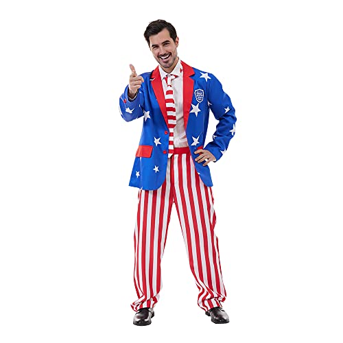 Megartico Amerikanische Flagge Anzug Kostüme für Erwachsene USA Stars and Stripes 4. Juli Kostüm Herren Sam Kostüme Megartico Amerikanische Flagge Anzug Kostüme für Erwachsene USA Stars and Stripes 4. Juli Kostüm Herren Sam Kostüme von Megartico