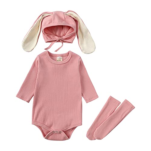 Faschingskostüme Kinder Mädchen Neugeborenen Baby Bunny Outfits Gerippter Body Strampler Mit Langem Bunny Ohr Hut Kleidung Set Neugeborenen Set Mädchen von Meggsnle