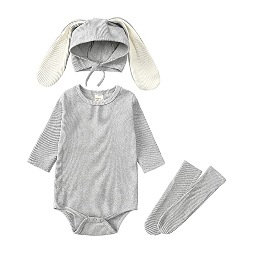 Neugeborenen Set Mädchen Neugeborenen Baby Bunny Outfits Gerippter Body Strampler Mit Langem Bunny Ohr Hut Kleidung Set Bekleidungssets für Mädchen von Meggsnle