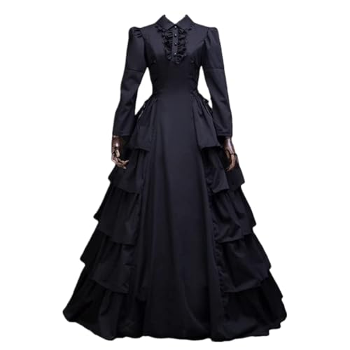 Schwarzes Gothic Viktorianisches Kleid Steampunk Mittelalter Renaissance Bürgerkrieg Ballkleid Kostüme Groß Schwarz von Meiaoxiu