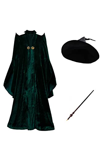 Meicogo Frauenkostüm, Hexe, Cosplay-Kostüm, Halloween, Zauberer-Umhang mit Hut, Zauberstab, Robe, Mantel, Mcgonagall Outfit, XL von Meicogo