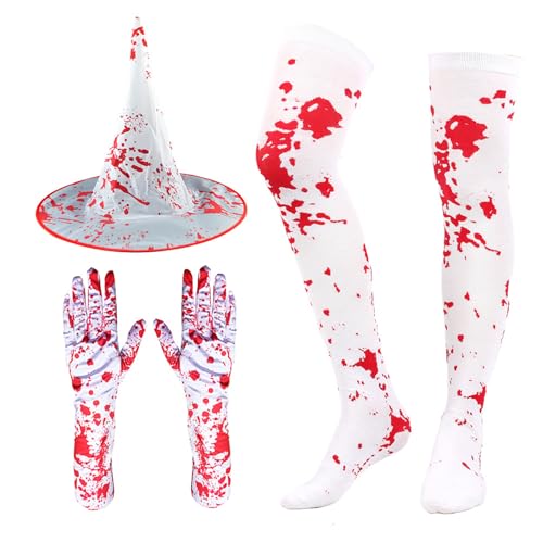 Meiliyizu Gespritzte Blutbrille Halloween Spitzhut Blutige Handschuhe Strümpfe Dekorative Brille Halloween Kostüm Zubehör von Meiliyizu