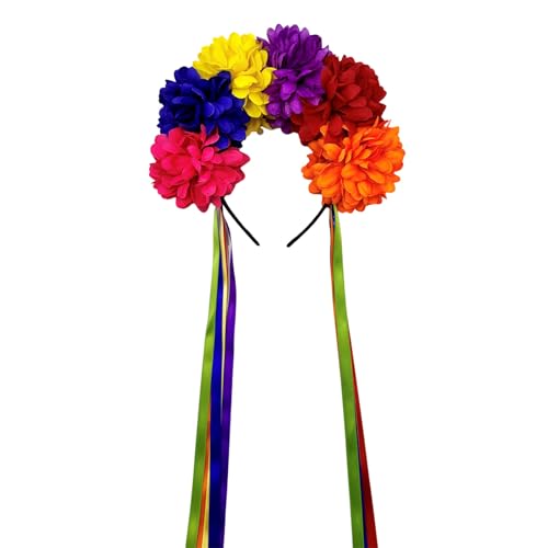 Meiliyizu Haarreif mit Blumenmuster, Regenbogen-Rose, Halloween-Dekoration, Quasten, Rollenspiel, Kostüm, Abschlussball, Party, Live-Show, Kopfbedeckung, Plüsch-Teufel-Stirnbänder für Damen und Herren von Meiliyizu