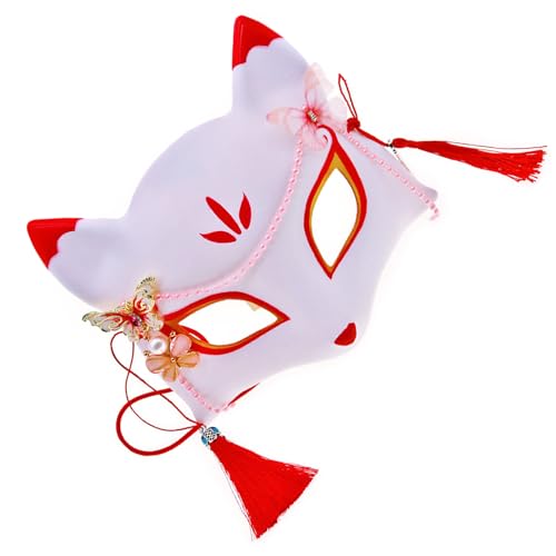 Meiliyizu Halloween Halbgesicht Anime Füchse mit Schmetterling Katzen Maskerade Japanische Cosplay Party von Meiliyizu