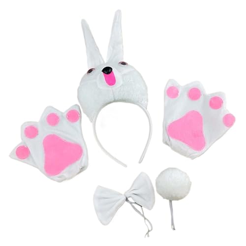 Meiliyizu Hasen-Kostüm-Set, Ohren, Schwanz, Fliege, Handschuhe, Tier-Kostüme, Zubehör, Kinder, Halloween, Cosplay, Party-Requisiten von Meiliyizu