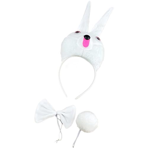 Meiliyizu Hasen-Kostüm-Set, Ohren, Schwanz, Fliege, Handschuhe, Tier-Kostüme, Zubehör, Kinder, Halloween, Cosplay, Party-Requisiten von Meiliyizu