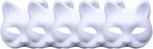 meioro DIY Weißes Papier Maske Zellstoff Blank Handgemalte Maske Persönlichkeit Kreative Freie Design Maske(5 Stück,Katze) von meioro