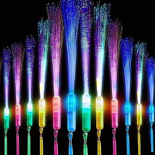 Leuchtwedel Knicklichter Partyzubehör,12 Stück Partyknicklichter LED Leuchtwedel Glasfaser-Leuchtstab Bunt blinkende LED-Leuchtstäbe Leuchtwedel Party Set für Party,Weihnachten,Konzert Raves-4 Farbe von Mein HERZ