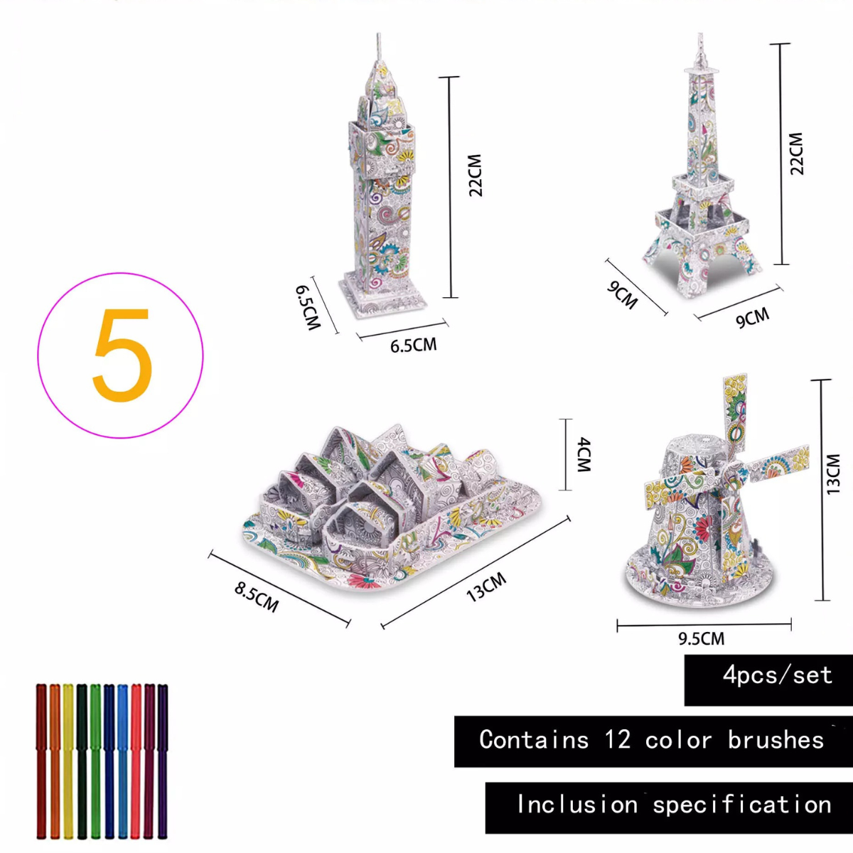 3D Colour Puzzle™ - Färben Sie Ihre eigene Skulptur - 3D-Puzzle (2+1 GRATIS) Denkmäler | Pädagogisches Holzspielzeug von Mein Kleines Baby