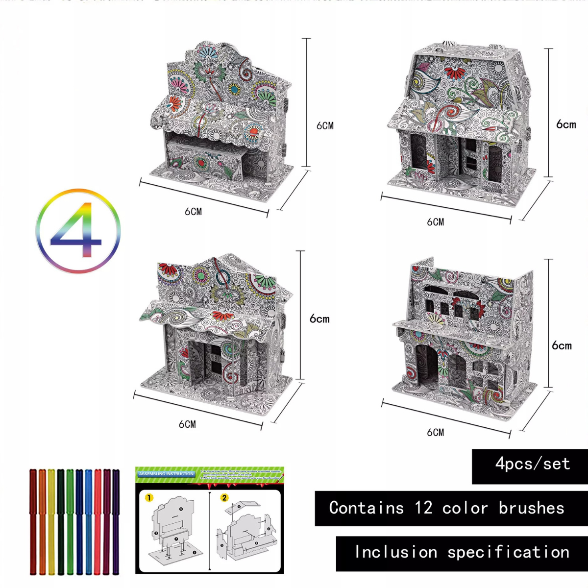3D Colour Puzzle™ - Färben Sie Ihre eigene Skulptur - 3D-Puzzle (2+1 GRATIS) Häuser | Pädagogisches Holzspielzeug von Mein Kleines Baby