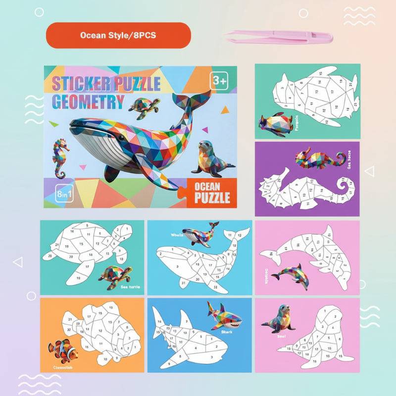 3D Sticker Puzzle– Kreativ&lehrreich– Geometrisches 3D-Puzzle Ozean | Pädagogisches Holzspielzeug von Mein Kleines Baby