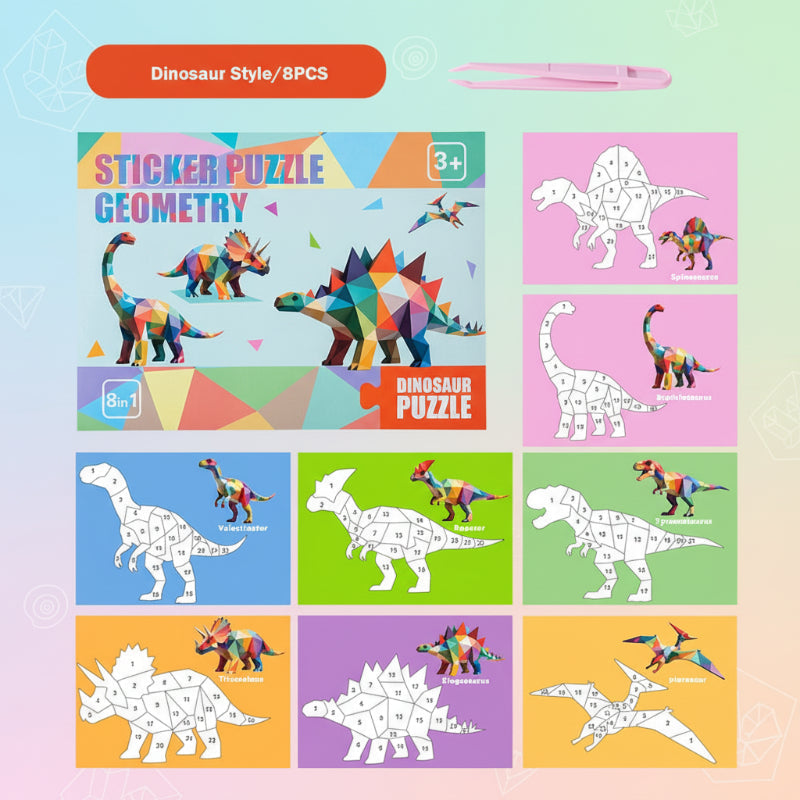 3D Sticker Puzzle – Kreativt og lærerigt – Geometrisk 3D-puslespil Dinosaurer | Pädagogisches Holzspielzeug von Mein Kleines Baby