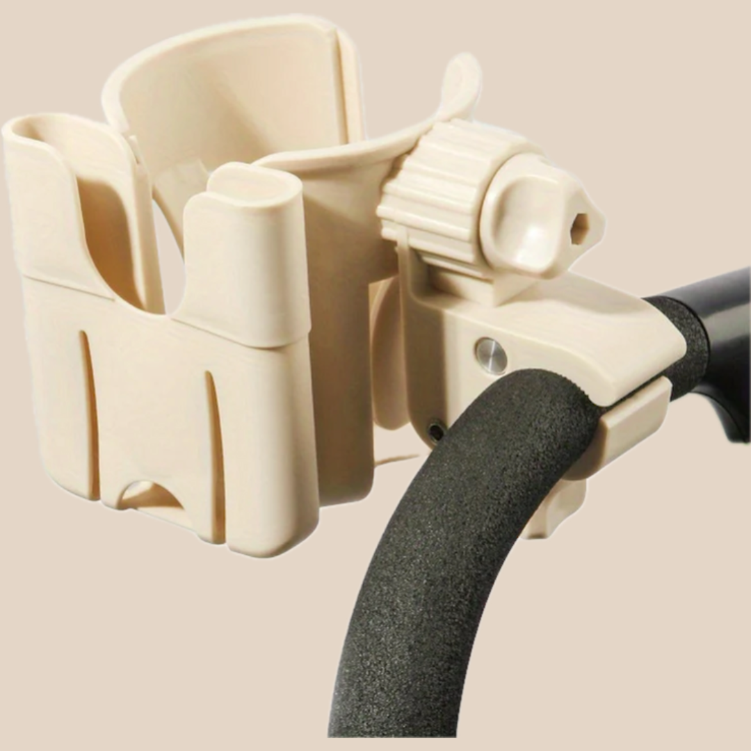 Addis– Immer griffbereit – Telefon- und Becherhalter für Kinderwagen Beige | Pädagogisches Holzspielzeug von Mein Kleines Baby