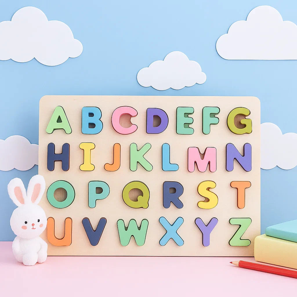 AlphaBlocks– Holz&Lernspielzeug– 3D-Buchstabenpuzzle Großbuchstaben (Pastell) | Pädagogisches Holzspielzeug von Mein Kleines Baby