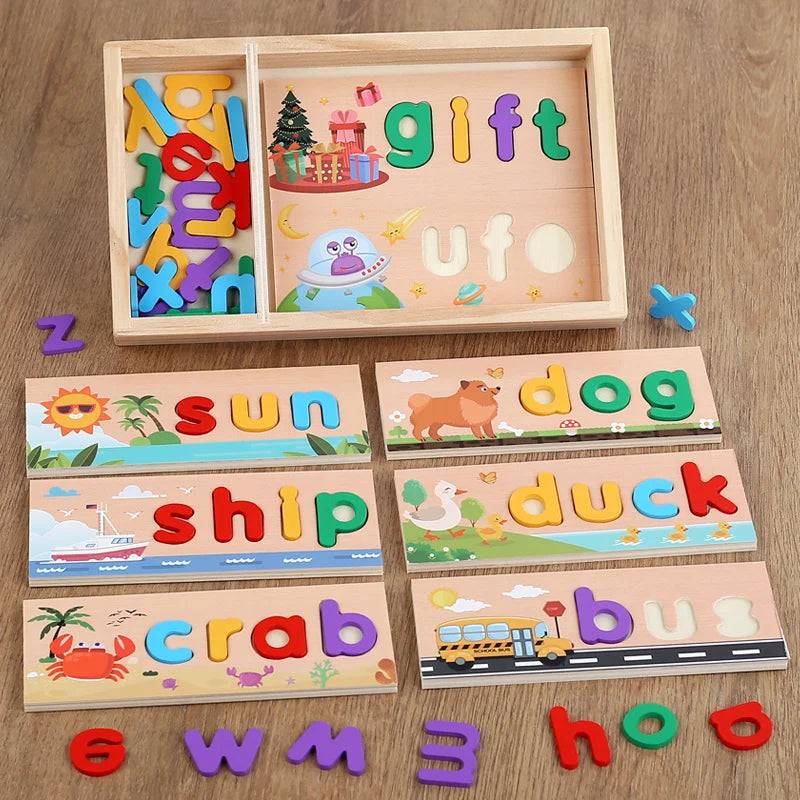 AlphaPuzzle– Englische Vokabeln lernen – Holz-Buchstabierpuzzle | Pädagogisches Holzspielzeug von Mein Kleines Baby