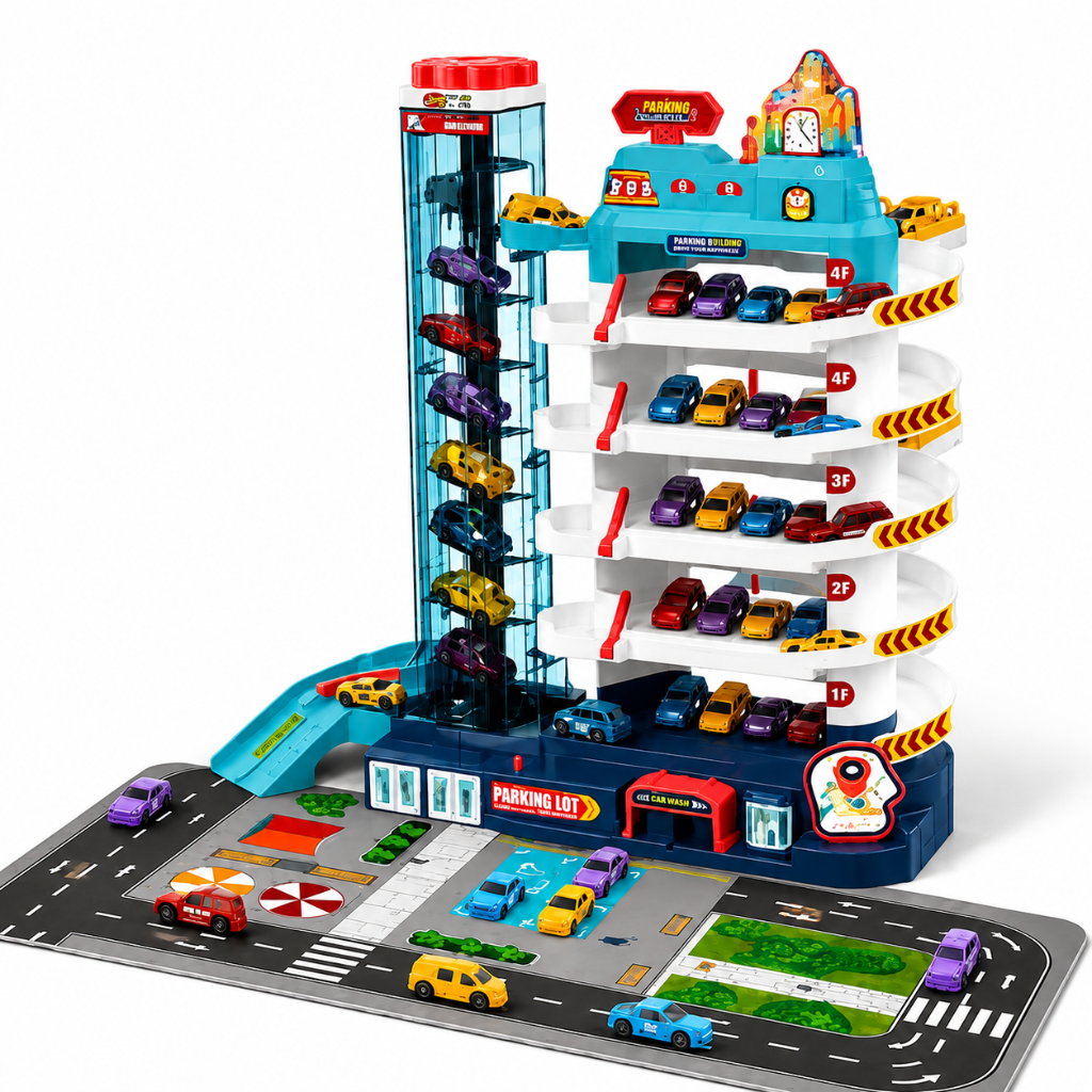AutoWorld – Lernreich & interaktiv – Elektrisches Parkhaus-Spielset Parkhaus | Pädagogisches Holzspielzeug von Mein Kleines Baby