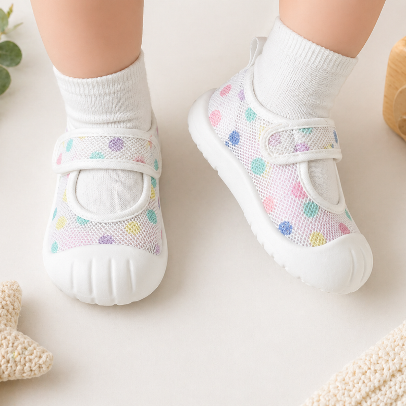 Baby Anti-Slip Shoes – Sicherheit & Komfort – Kinderschuhe Polka / Regenbogen / 21 (10–15 Monate) | Pädagogisches Holzspielzeug von Mein Kleines Baby