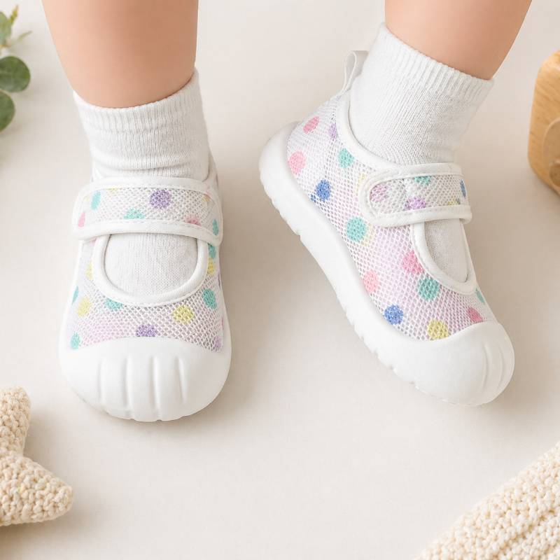 Baby Anti-Slip Shoes – Sicherheit & Komfort – Kinderschuhe Polka / Regenbogen / 21 (10–15 Monate) | Pädagogisches Holzspielzeug von Mein Kleines Baby