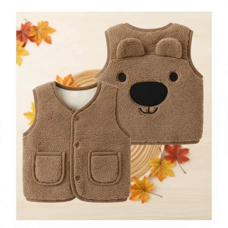 Baby Bear Fleece Vest – Warm & Weich – Kinder-Bärenweste Braun / 73 (6–12 Monate) | Pädagogisches Holzspielzeug von Mein Kleines Baby