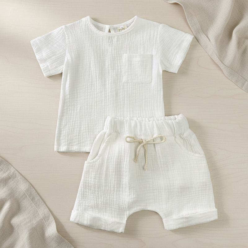 Baby Summer Outfit – Leicht & Bequem – Kleidungsset Weiß / 66 (3–6 Monate) | Pädagogisches Holzspielzeug von Mein Kleines Baby
