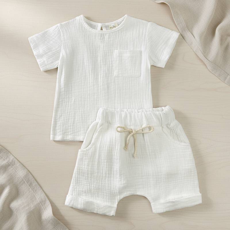 Baby Summer Outfit – Leicht & Bequem – Kleidungsset Weiß / 66 (3–6 Monate) | Pädagogisches Holzspielzeug von Mein Kleines Baby