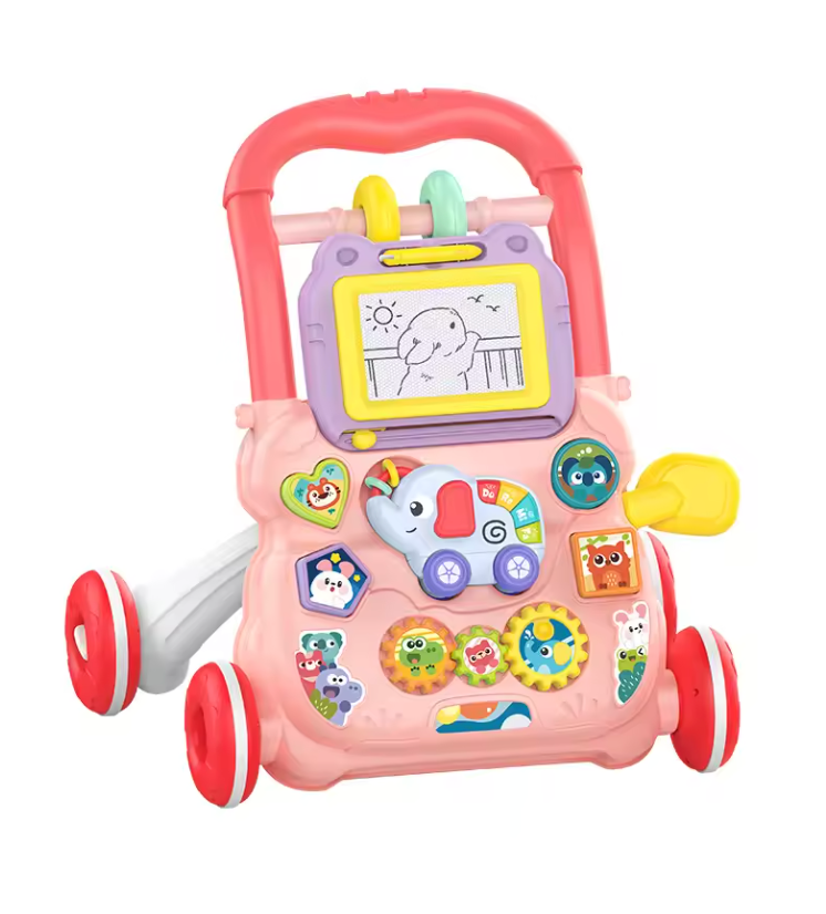 BabyWalker– Lernen&Spielen– Lauflernwagen mit Aktivitätsbrett Rosa | Pädagogisches Holzspielzeug von Mein Kleines Baby