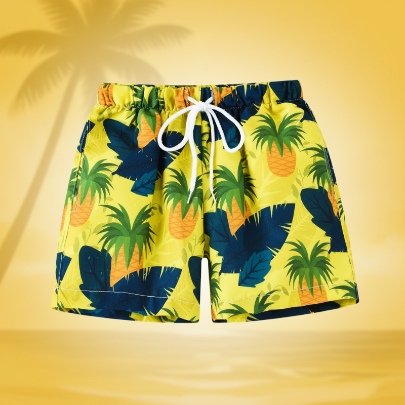 Beach Shorts – Leicht & verspielt – Tropische Kinder-Badehose Ananas-Paradies / 110 (4–5 Jahre) | Pädagogisches Holzspielzeug von Mein Kleines Baby