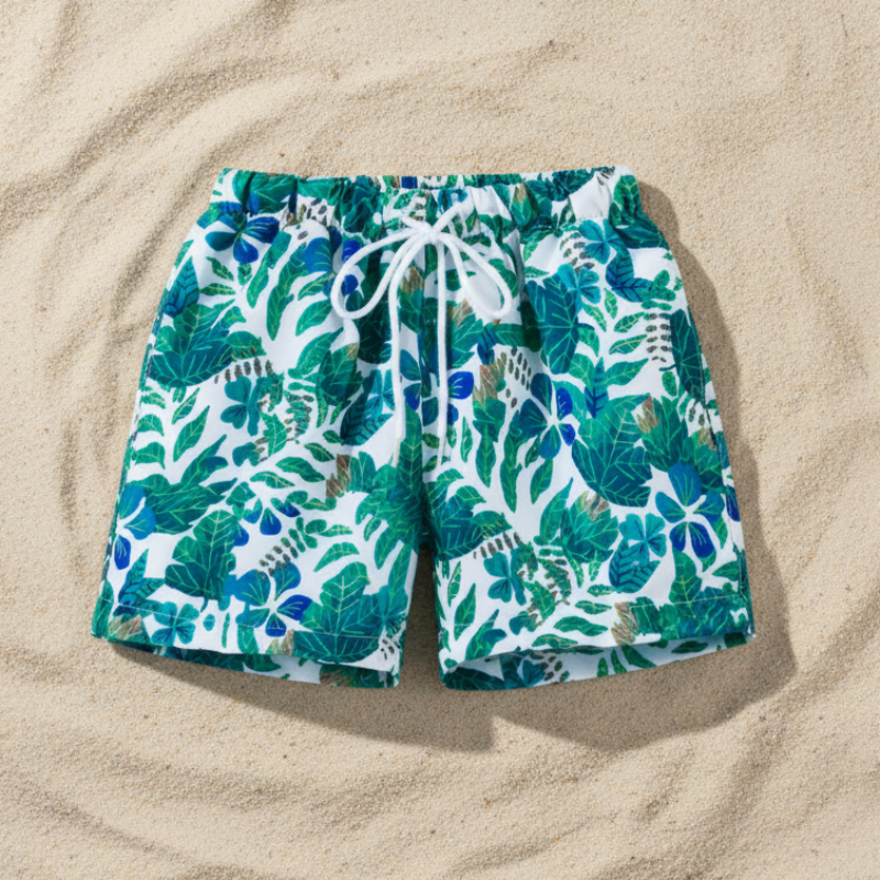 Beach Shorts – Leicht & verspielt – Tropische Kinder-Badehose Inselblüte / 130 (6–7 Jahre) | Pädagogisches Holzspielzeug von Mein Kleines Baby