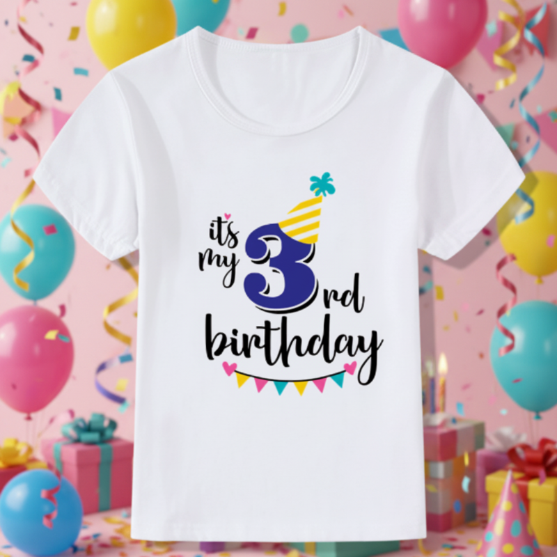 Birthday Graphic Tee – Niedlich & Luftig – Kinder-T-Shirt zum Geburtstag Blau / 3 Größe (Jahre 100) | Pädagogisches Holzspielzeug von Mein Kleines Baby