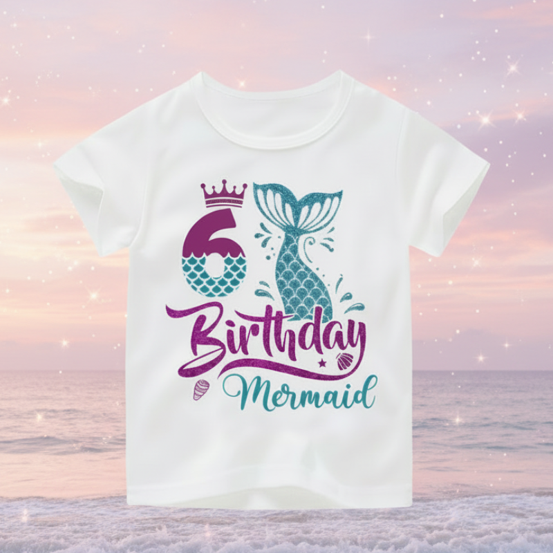Birthday Graphic Tee – Sødt & let – Børnet-shirt til fødselsdag Havfrue / 6 Størrelse (år 130) | Pädagogisches Holzspielzeug von Mein Kleines Baby