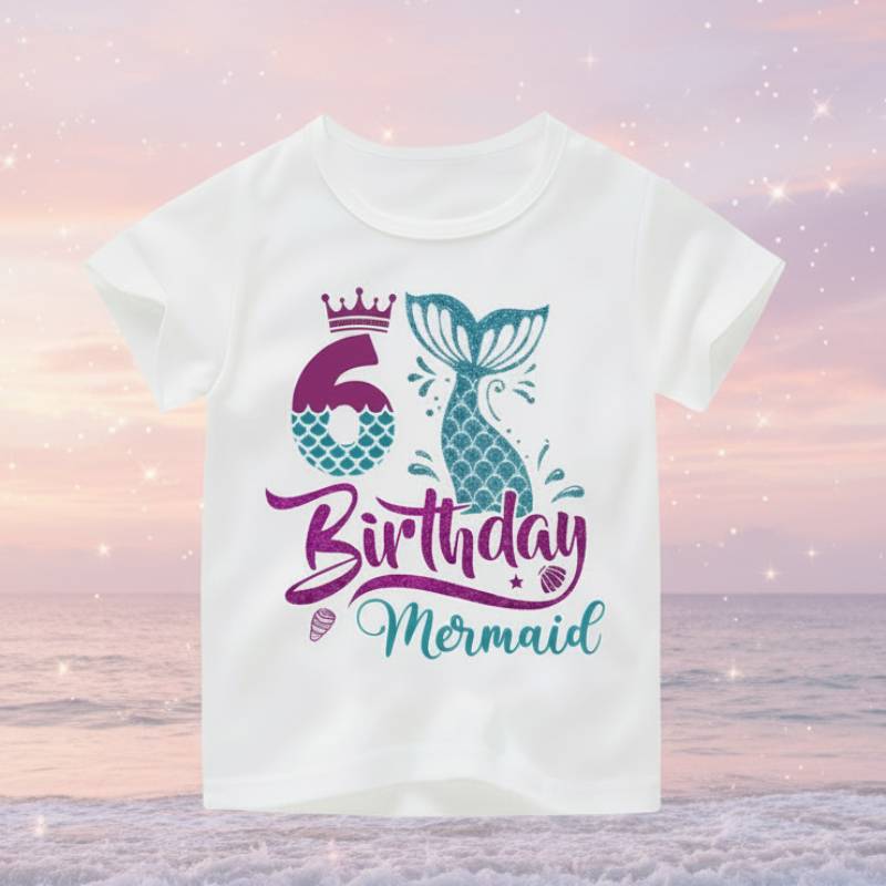 Birthday Graphic Tee – Sødt & let – Børnet-shirt til fødselsdag Havfrue / 6 Størrelse (år 130) | Pädagogisches Holzspielzeug von Mein Kleines Baby