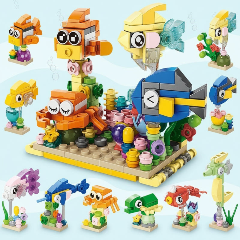 BlockCraft– Lernreich&unterhaltsam– Konstruktionsset Aquatische Fische | Pädagogisches Holzspielzeug von Mein Kleines Baby