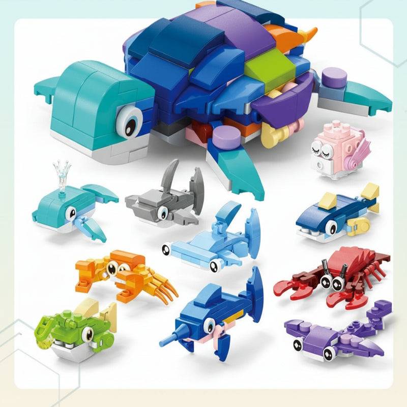 BlockCraft– Lernreich&unterhaltsam– Konstruktionsset Meeresbewohner | Pädagogisches Holzspielzeug von Mein Kleines Baby