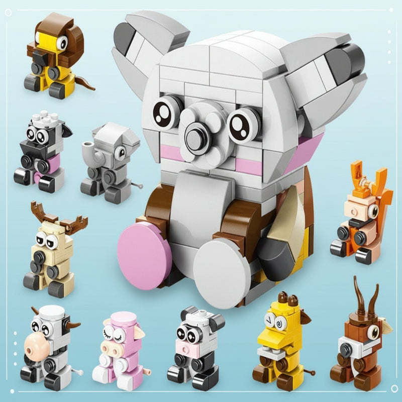 BlockCraft– Lernreich&unterhaltsam– Konstruktionsset Tiere | Pädagogisches Holzspielzeug von Mein Kleines Baby