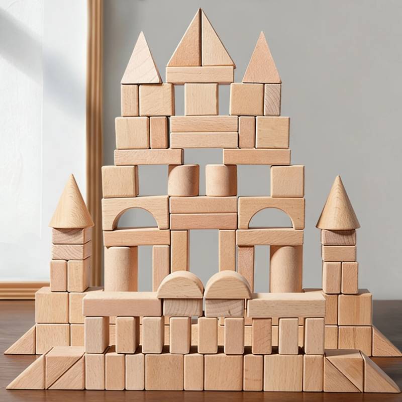 BlockyFun – Kreativ & Lernfördernd – 100-teiliges Holzbauklötze-Set 100 Stück | Pädagogisches Holzspielzeug von Mein Kleines Baby
