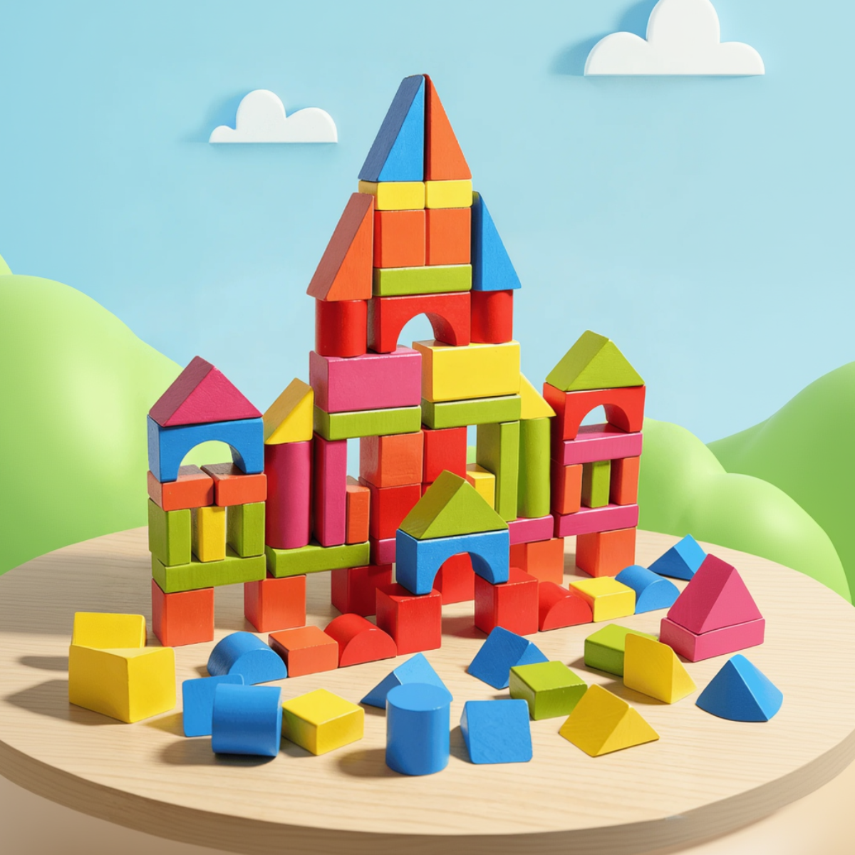 BlockyFun – Kreativ & Lernfördernd – 100-teiliges Holzbauklötze-Set 82 Stück (farbig) | Pädagogisches Holzspielzeug von Mein Kleines Baby