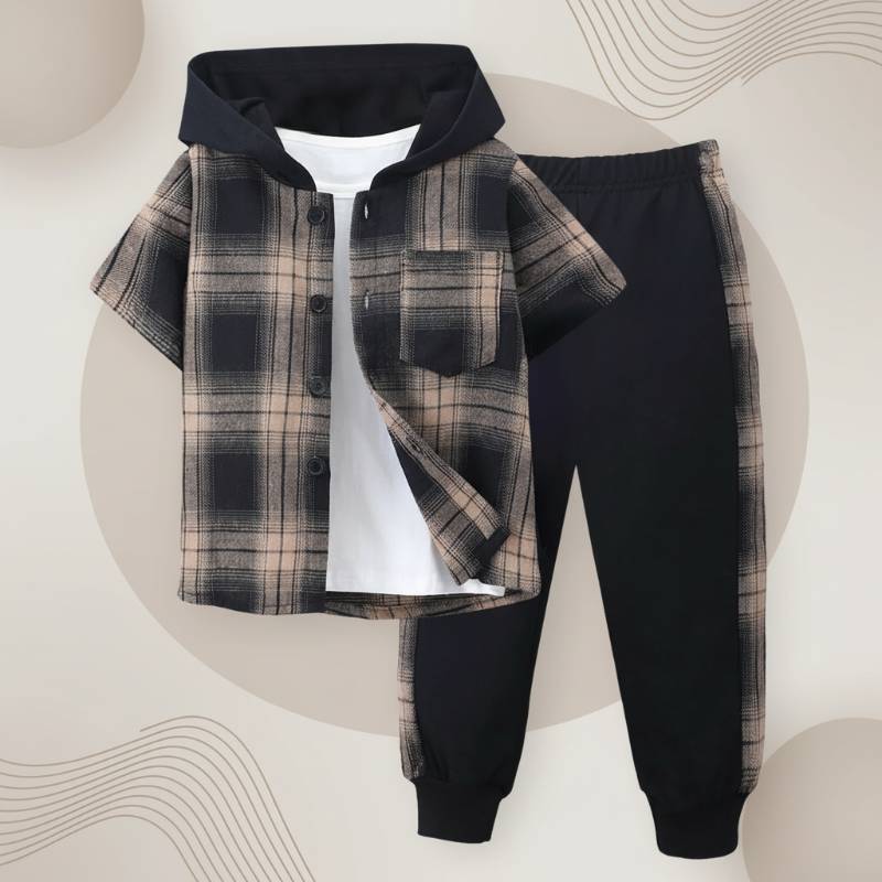 Boys Checkered Outfit– Trendig und bequem – Kinderbekleidungsset mit Karomuster Braun / 120 (5–6 Jahre) | Pädagogisches Holzspielzeug von Mein Kleines Baby