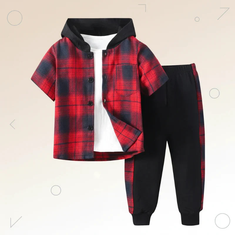 Boys Checkered Outfit – Trendy og behageligt – Børnetøjssæt med tern Rød / 140 (7–8 år) | Pädagogisches Holzspielzeug von Mein Kleines Baby