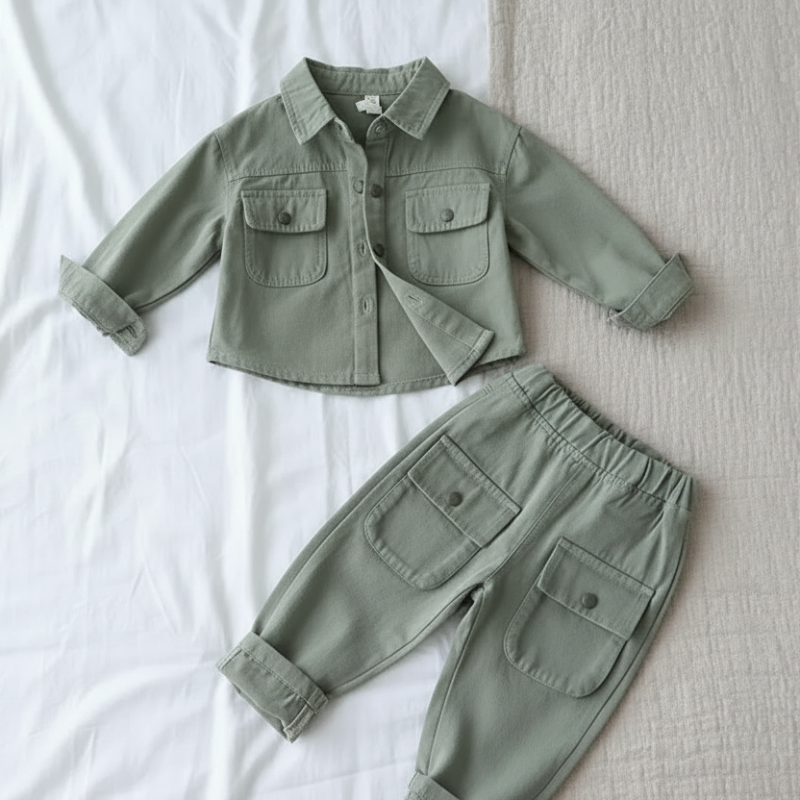 Boys Fashion– Trendy&Komfort– Cargo-Set für Jungen Salbeigrün / 130 (6–7 Jahre) | Pädagogisches Holzspielzeug von Mein Kleines Baby