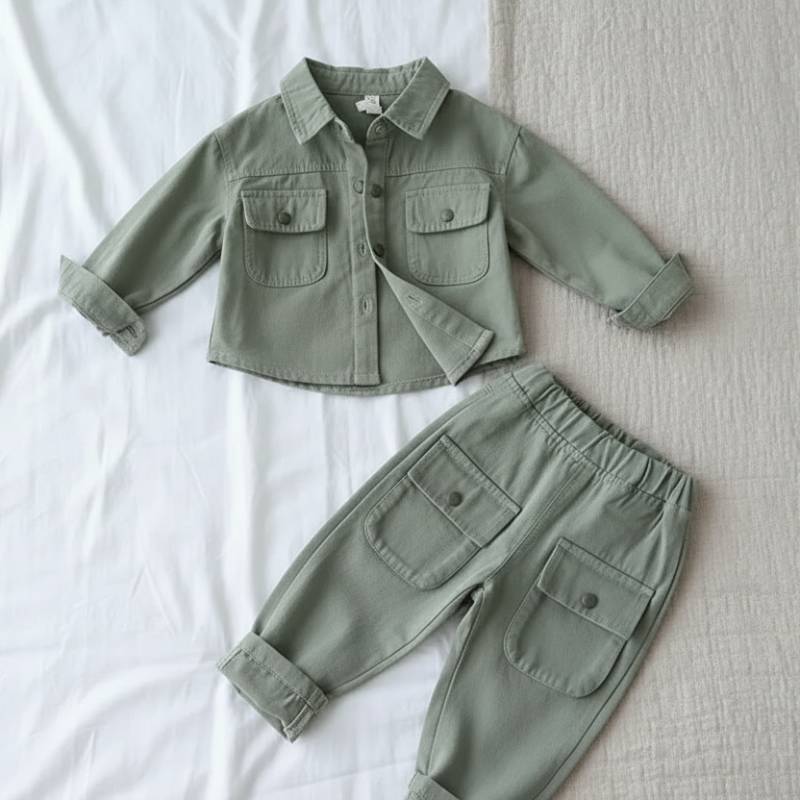 Boys Fashion– Trendy&Komfort– Cargo-Set für Jungen Salbeigrün / 130 (6–7 Jahre) | Pädagogisches Holzspielzeug von Mein Kleines Baby