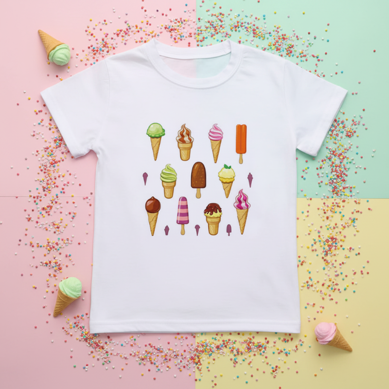 Boys & Girls Summer Tee – Bequem & Verspielt – Kinder-T-Shirt mit lustigem Aufdruck Eis / 90 (3–4 Jahre) | Pädagogisches Holzspielzeug von Mein Kleines Baby