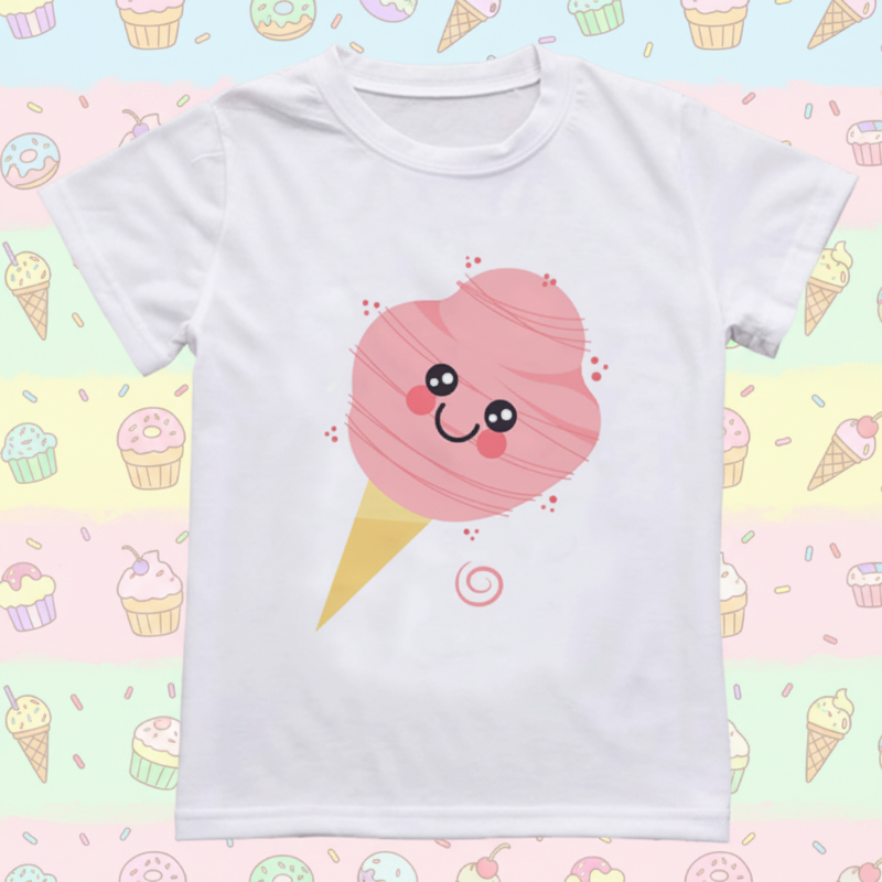 Boys & Girls Summer Tee – Bequem & Verspielt – Kinder-T-Shirt mit lustigem Aufdruck Zuckerwatte / 130 (7–8 Jahre) | Pädagogisches Holzspielzeug von Mein Kleines Baby