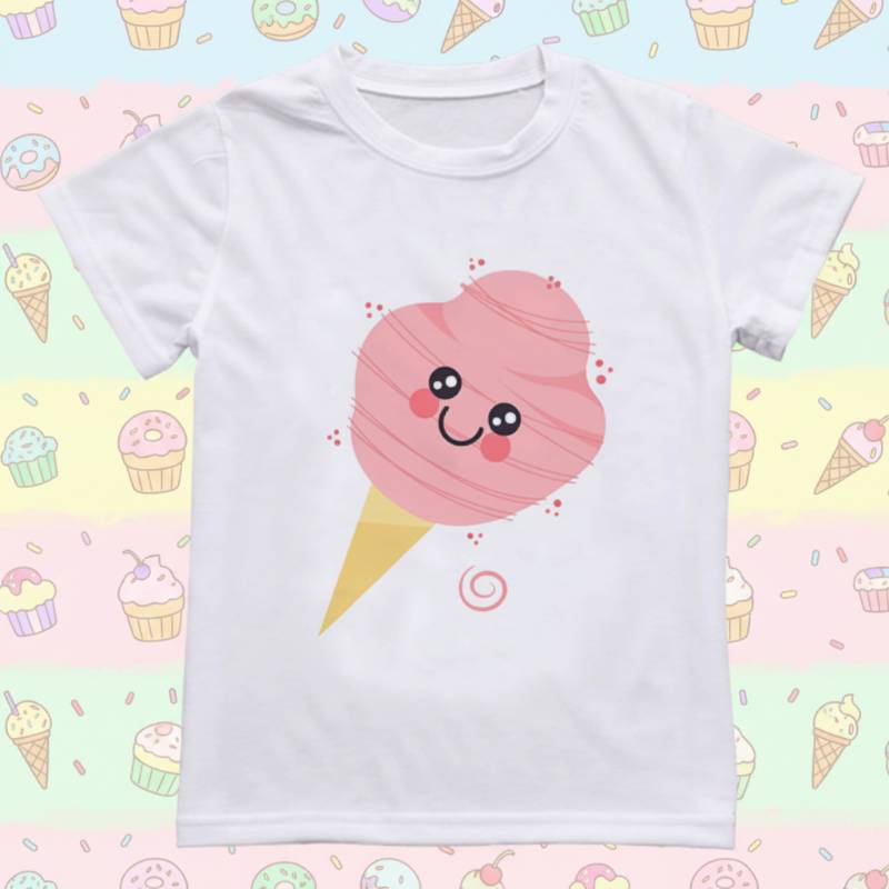 Boys & Girls Summer Tee – Bequem & Verspielt – Kinder-T-Shirt mit lustigem Aufdruck Zuckerwatte / 130 (7–8 Jahre) | Pädagogisches Holzspielzeug von Mein Kleines Baby