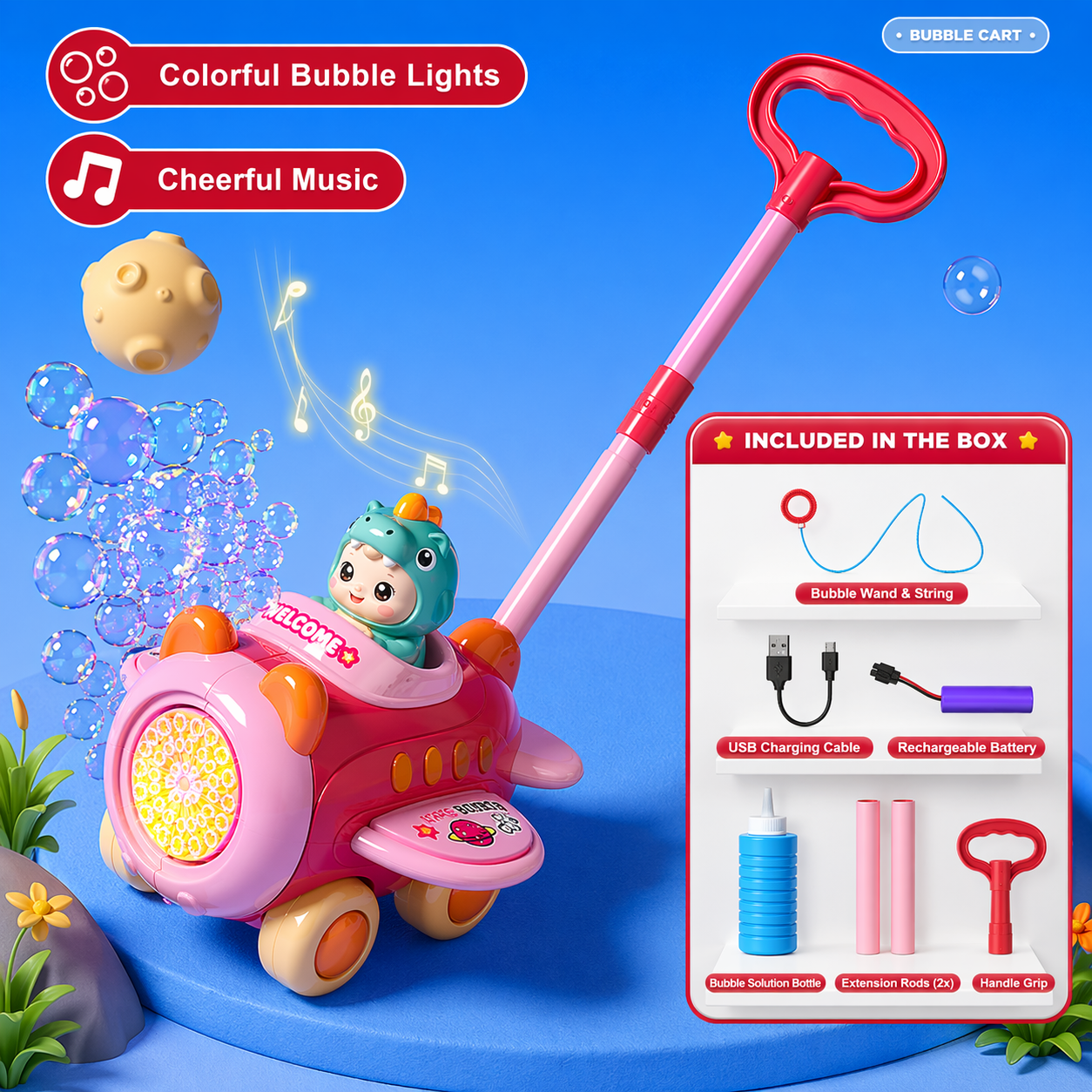 Bubble Blower – Legende & sjovt – Boblevogn Lyserød Dino | Pädagogisches Holzspielzeug von Mein Kleines Baby