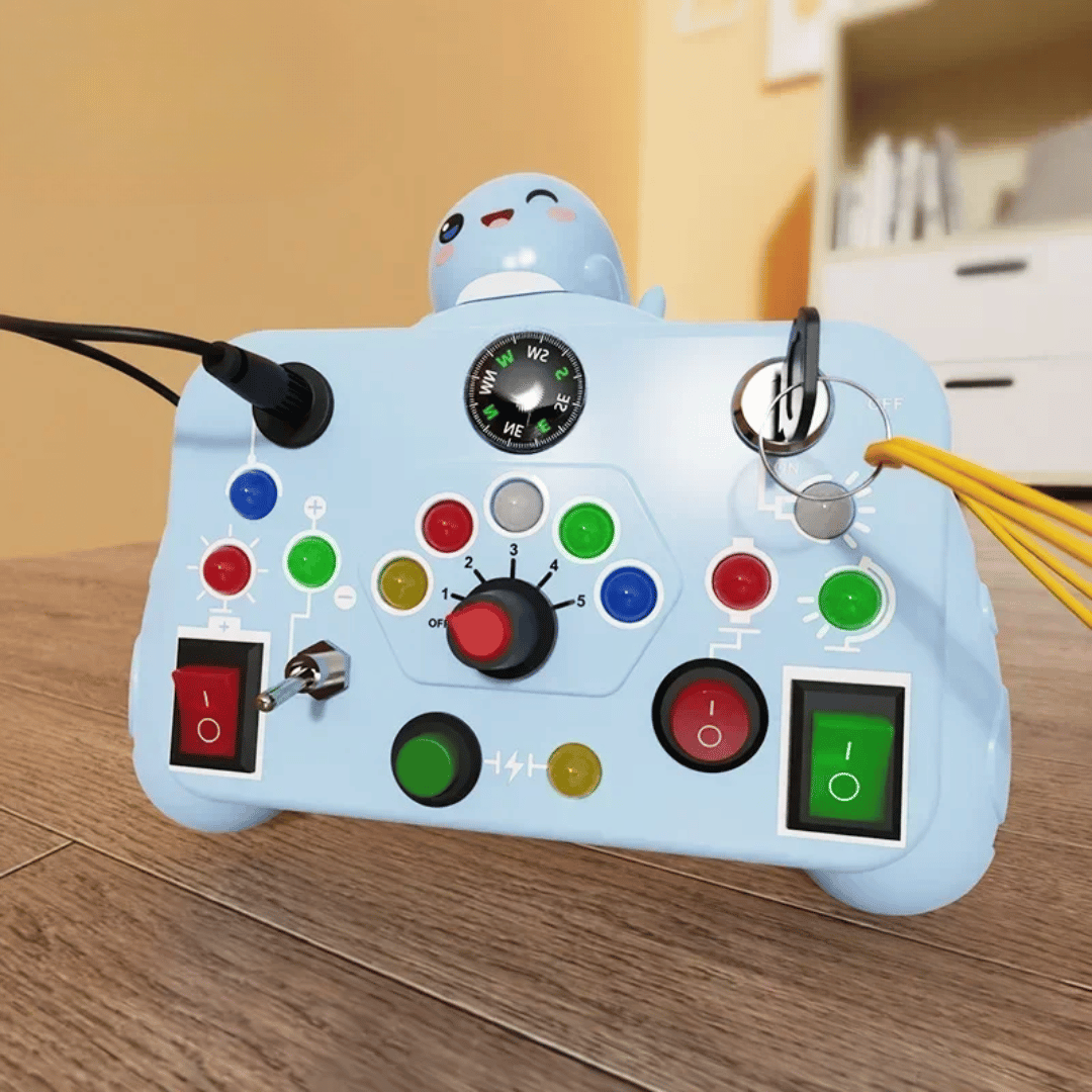 Busy Light Board™ - Licht, Ton und Spaß - Aktivitätstafel Blau | Pädagogisches Holzspielzeug von Mein Kleines Baby