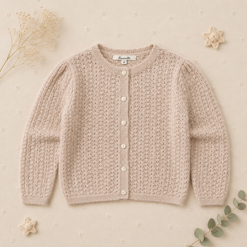 Buttoned Cardigan – Weich & bequem – Gestrickte Kinderweste Aprikose / 120 (6–7 Jahre) | Pädagogisches Holzspielzeug von Mein Kleines Baby