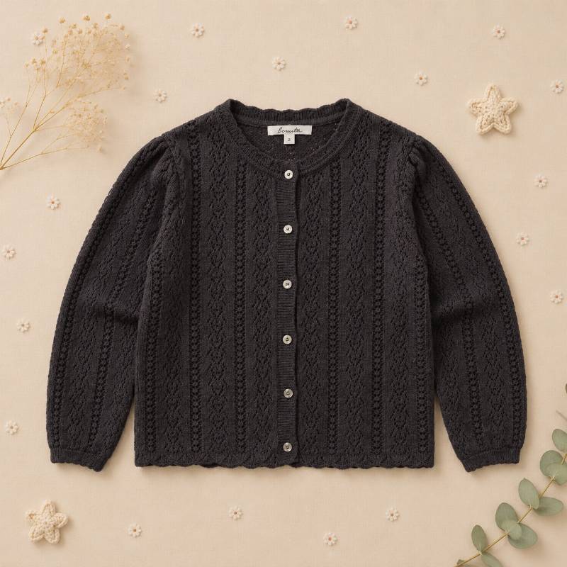 Buttoned Cardigan – Weich & bequem – Gestrickte Kinderweste Schwarz / 100 (3–4 Jahre) | Pädagogisches Holzspielzeug von Mein Kleines Baby